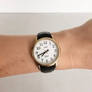 Timex Classic Black Leather Band White Face Watch